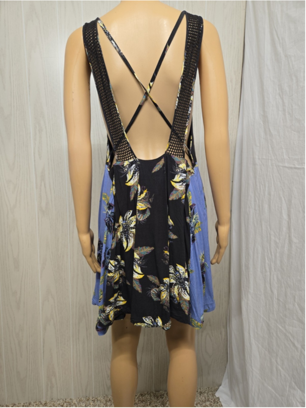 Free People Two-Tone Floral Mini Dress — Blue & Black - Picture 8 of 9